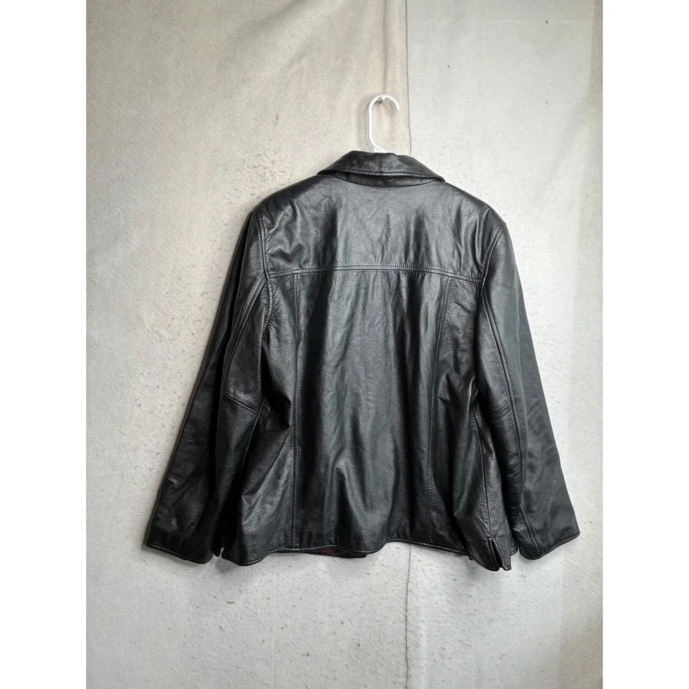 Colebrook & Co Black Leather Jacket Mens XL Button Front Burgundy Lining 8215